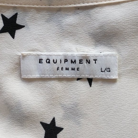 Equipment Cream Silk Blouse with Blue Star Print - Size L - Picture 4 of 5